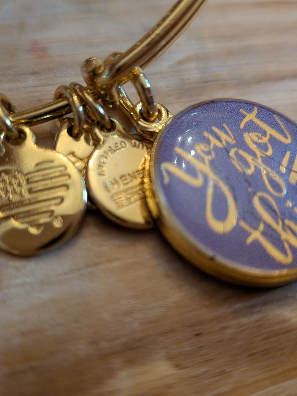 Alex and Ani Gold Tone "You Got This Purple" Enamel Charm Bangle Bracelet - Picture 5 of 5